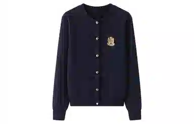 东鲸岁时记 学院风韩系针织收腰圆领纯色毛衣 女款 藏青色