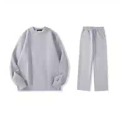 我是大卫 纯色圆领宽松休闲卫衣束脚系带长裤卫衣套装 男女同款