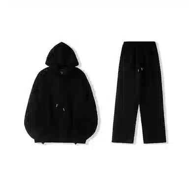 我是大卫 纯色韩版系扣宽松休闲卫衣套装 男女同款