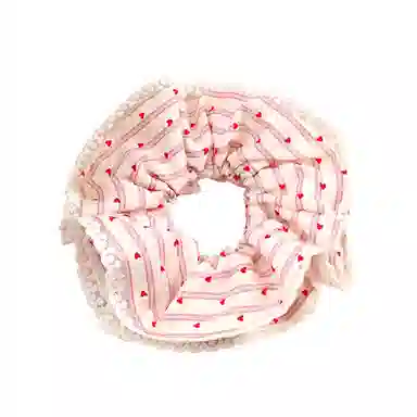 彤彤兔 赫本风波点爱心大肠圈细条纹双层蕾丝边小蛮腰扎马尾头花发饰 布料 发圈 女款