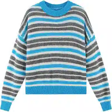 【dme】 时尚休闲圆领宽松长袖毛衣 女款 蓝条纹色