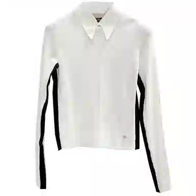 CHANEL Striped Logo Embossed Sweater