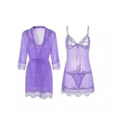 潞优野 性感纯色网纱家居服睡衣套装 女款