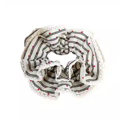 彤彤兔 赫本风波点爱心大肠圈细条纹双层蕾丝边小蛮腰扎马尾头花发饰 布料 发圈 女款