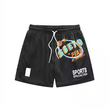 网眼字母大印花美式复古速干透气宽松直筒系带运动短篮球裤 男款