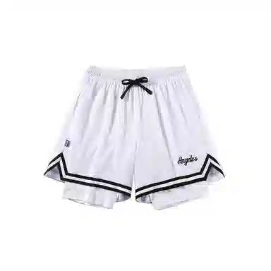 美式风格网眼带内衬假两件速干透气运动训练拼接撞色多场景适用短裤篮球裤 男款