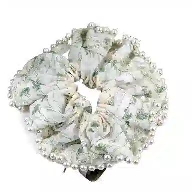 彤彤兔 高亮珍珠边刺绣花朵大肠田园风高级感气质丸子头发饰 蕾丝 发圈 女款