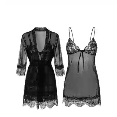 潞优野 性感纯色网纱家居服睡衣套装 女款