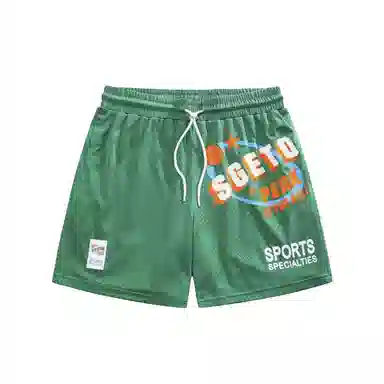 网眼字母大印花美式复古速干透气宽松直筒系带运动短篮球裤 男款