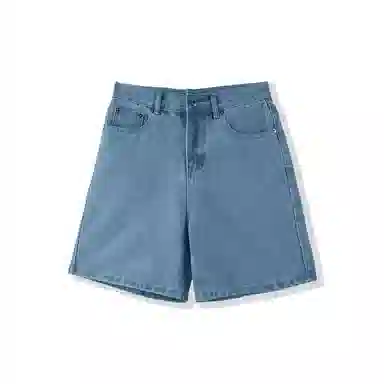 我是大卫 复古设计感水洗牛仔裤潮流毛边直筒宽松五分休闲短裤 男女同款 蓝色