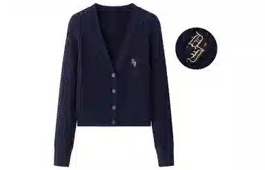 东鲸岁时记 学院风复古纯色休闲毛衣 女款 藏青色开衫