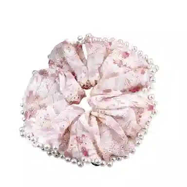 彤彤兔 高亮珍珠边刺绣花朵大肠田园风高级感气质丸子头发饰 蕾丝 发圈 女款