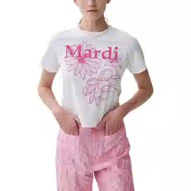 MARDI MERCREDI SLIM TSHIRT TRIPLE FLOWER_WHITE PINK SS25T