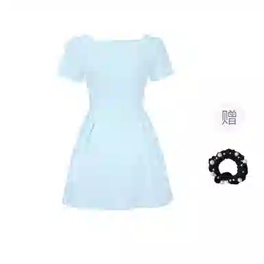 雾闪闪 时尚百搭纯色简约短袖连衣裙 女款