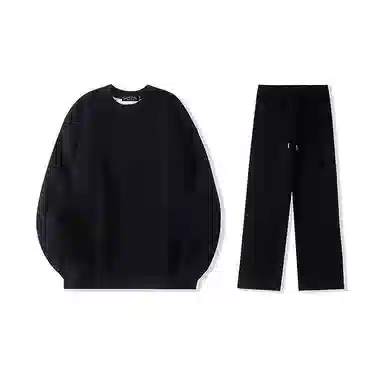 我是大卫 纯色圆领宽松休闲卫衣束脚系带长裤卫衣套装 男女同款