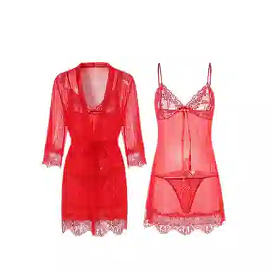 潞优野 性感纯色网纱家居服睡衣套装 女款