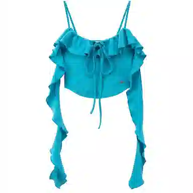 CHUU Asymmetric Ruffle Tie Tank Top