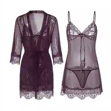 潞优野 性感纯色网纱家居服睡衣套装 女款