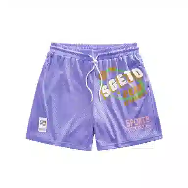 网眼字母大印花美式复古速干透气宽松直筒系带运动短篮球裤 男款