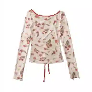 JUFU Floral Long Sleeve Tee Beige