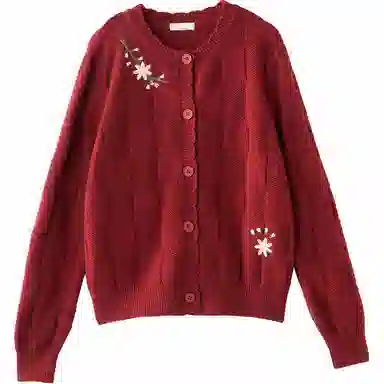 茵曼 复古提花圆领开衫长袖毛衣 女款