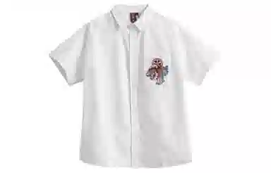 鬼洗 翻领金鱼印绣花纽扣短袖衬衫 女款