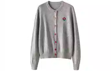 恒源祥 花朵绣花圆领单排扣开衫长袖毛衣 女款