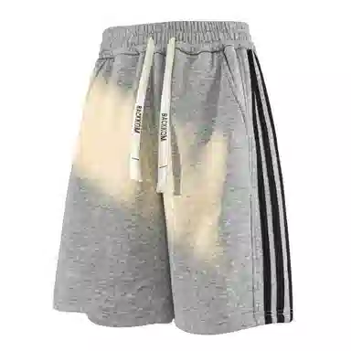 大卫贝肯 美式复古基础款字母系带侧边条纹宽松舒适纯色运动五分休闲短裤 男女同款