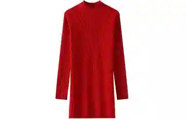 恒源祥 纯色中长款坑条毛衣 女款