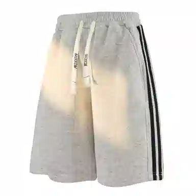 大卫贝肯 美式复古基础款字母系带侧边条纹宽松舒适纯色运动五分休闲短裤 男女同款