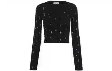 Miu Miu FW22 Sequin V-Neck Sweater Black