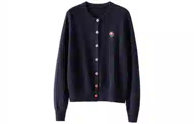 恒源祥 花朵绣花圆领单排扣开衫长袖毛衣 女款