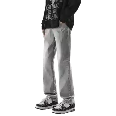 美式高街复古做旧直筒潮流宽松基础纯色显高垂感高腰痞帅设计感休闲百搭款经典牛仔裤 男女同款