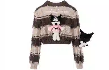 13 DEMARZO x Sanrio 23FW Plush Doll Stripe Knit Cardigan