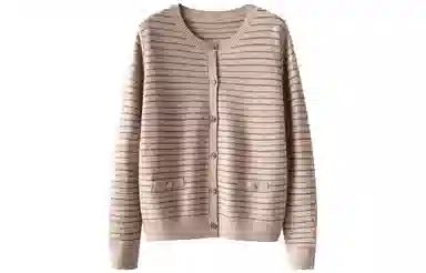 恒源祥 亮丝条纹针织单排扣开衫长袖毛衣 女款