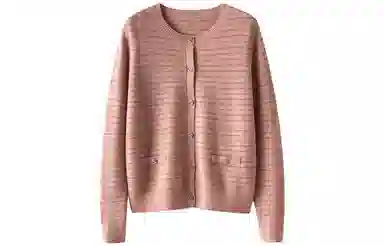 恒源祥 亮丝条纹针织单排扣开衫长袖毛衣 女款