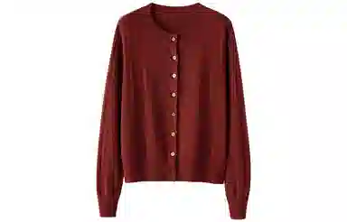 恒源祥 圆领纯色长袖单排扣开衫毛衣 女款