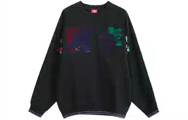 中国李宁 休闲宽松大字运动圆领套头卫衣 女款 新标准黑