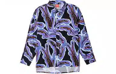 中国李宁 运动时尚系列 满印休闲翻领长袖衬衫 女款 彩色