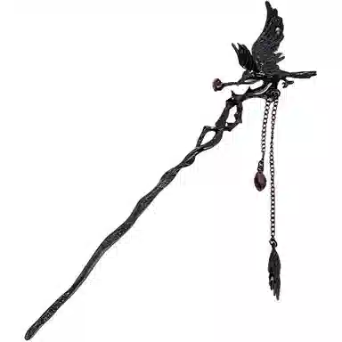 【坠落的灰】 指尖瑰宝 原创设计荆棘玫瑰暗黑乌鸦甜酷辣妹冷淡风高级感立体不规则个性潮酷发饰 镀银 发簪 男女同款情侣款