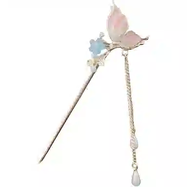 【云深入林】 指尖瑰宝 古风立体蝴蝶花朵精致灵动优雅甜美可爱国风高级感步摇复古汉服旗袍流苏簪子 镀银 发簪 女款