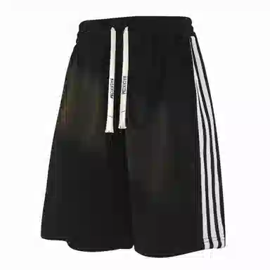 大卫贝肯 美式复古基础款字母系带侧边条纹宽松舒适纯色运动五分休闲短裤 男女同款