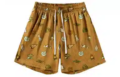 王者荣耀 鲁班七号星空梦想款 趣味创意卡通印花拼接撞色运动篮球家居服系带宽松直筒松弛感慵懒风五分休闲短裤 男女同款