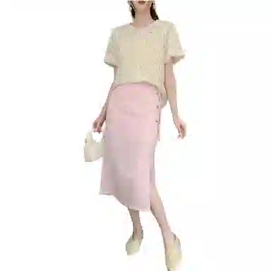 【dme】 圆领泡泡袖蕾丝短袖衬衫 女款 米白