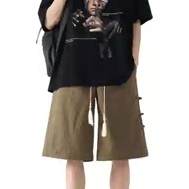 颂希尔 纯色国风设计薄款五分裤宽松直筒百搭休闲短裤 男女同款