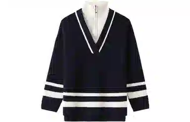 恒源祥 拼色条纹假两件套头针织毛衣 女款