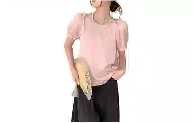 【dme】 通体印花宽松圆领短袖衬衫 女款 浅粉色