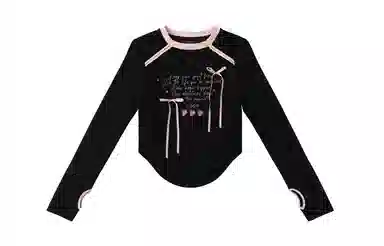 LAMLICKA Bow Print Long Sleeve Tee Black