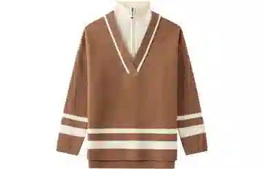 恒源祥 拼色条纹假两件套头针织毛衣 女款