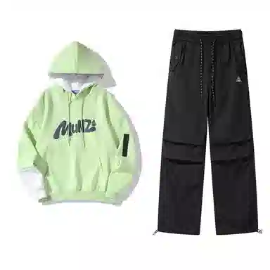 星际者 连帽字母印花简约上衣阔腿直筒美式高街运动休闲工装裤卫衣套装 男女同款